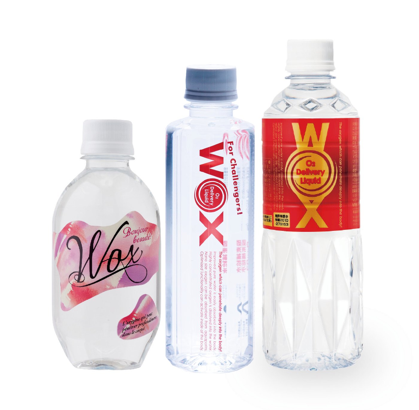 WOX bottles: 10.1 fl oz, a clear bottle, and 16.9 fl oz side by side